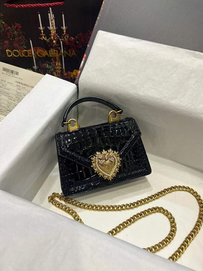 Dolce&Gabbana Devotion Croco Small Trendy Bag black